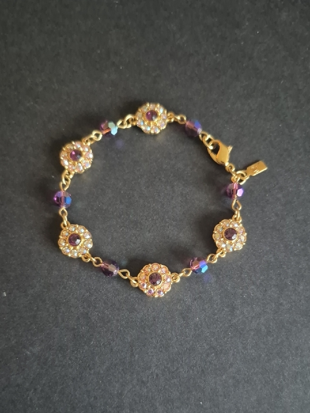 Swarovski Gold-Tone Purple Crystal Floral Link Bracelet